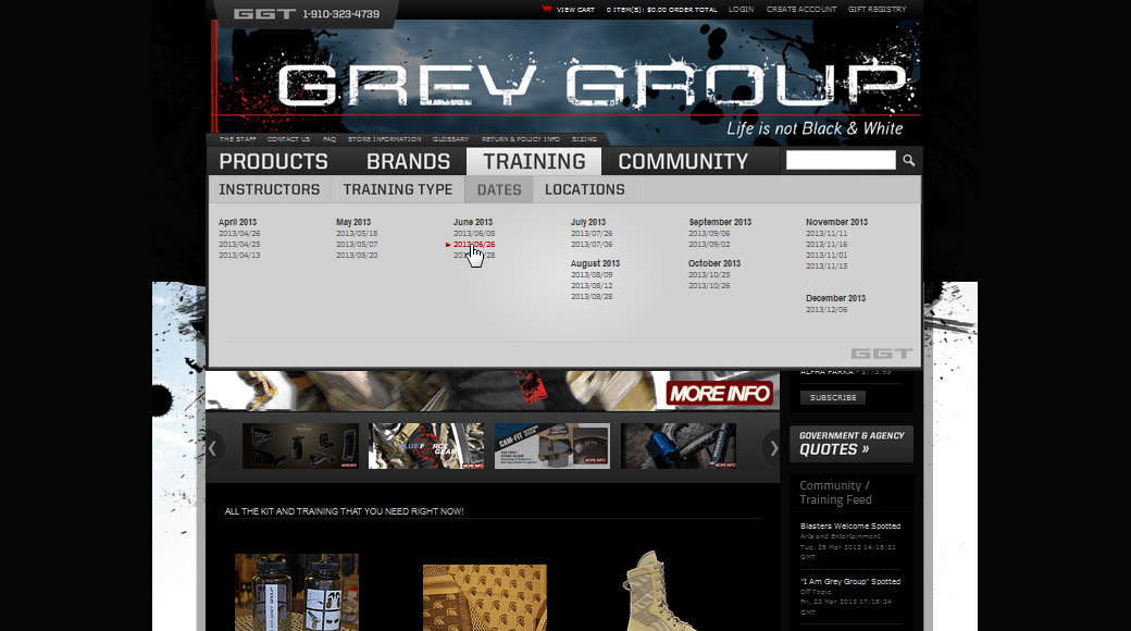 Screenshot of the homepage of Grey Group Training demonstrating a "mega-menu" and fully-incorporated design.