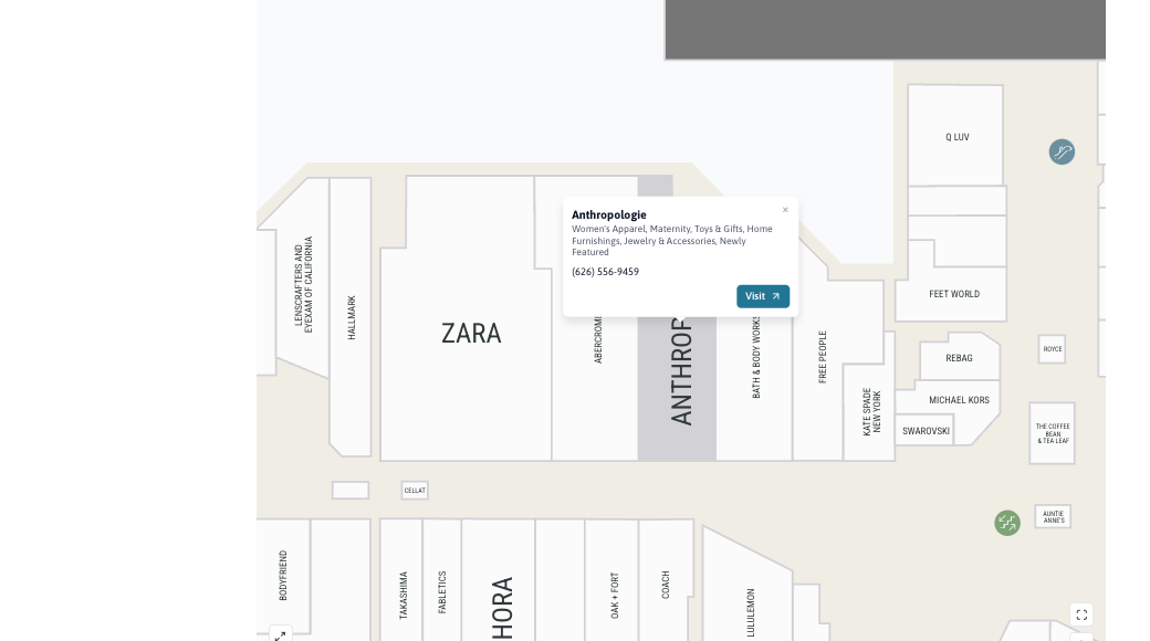 Screenshot of the interactive map for the Shops at Santa Anita.